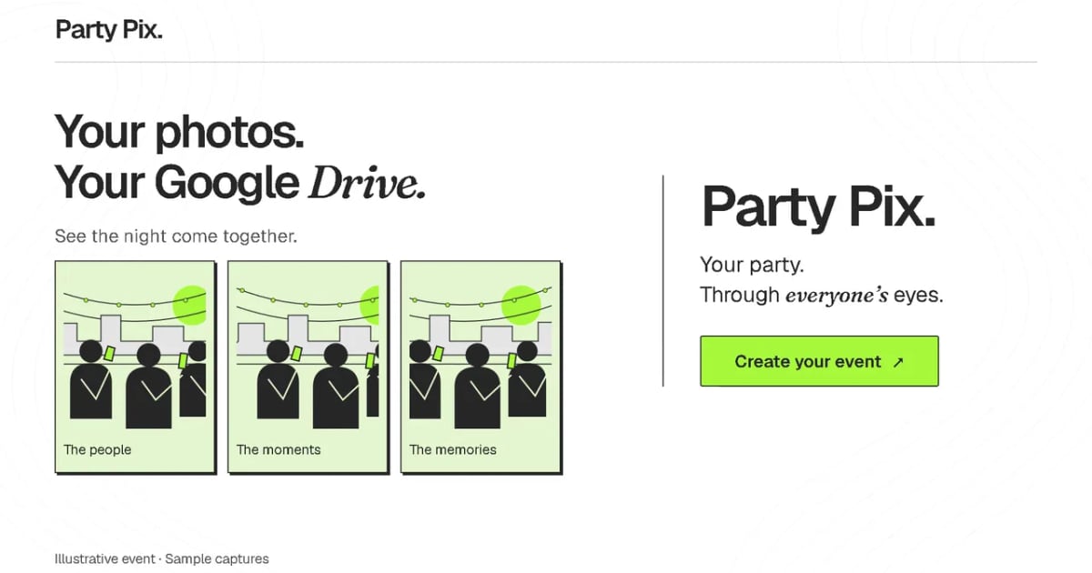 Party Pix — A shared party camera that saves photos to your Google Drive